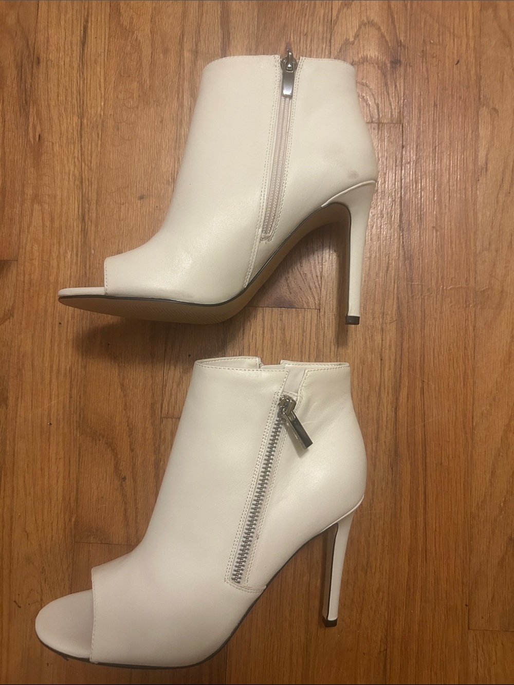Nine West White Peep-Toe Stiletto Ankle Boots with Side Zipper